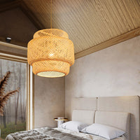 Handwoven Bamboo Pendant Light – Boho Natural Fiber Hanging Lamp for Dining Room