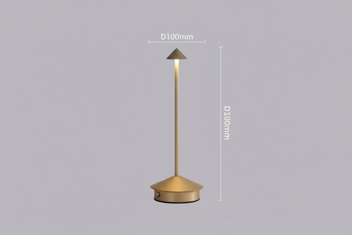 Cordless Brass Cone Table Lamp – Rechargeable Minimalist LED Bedside Light