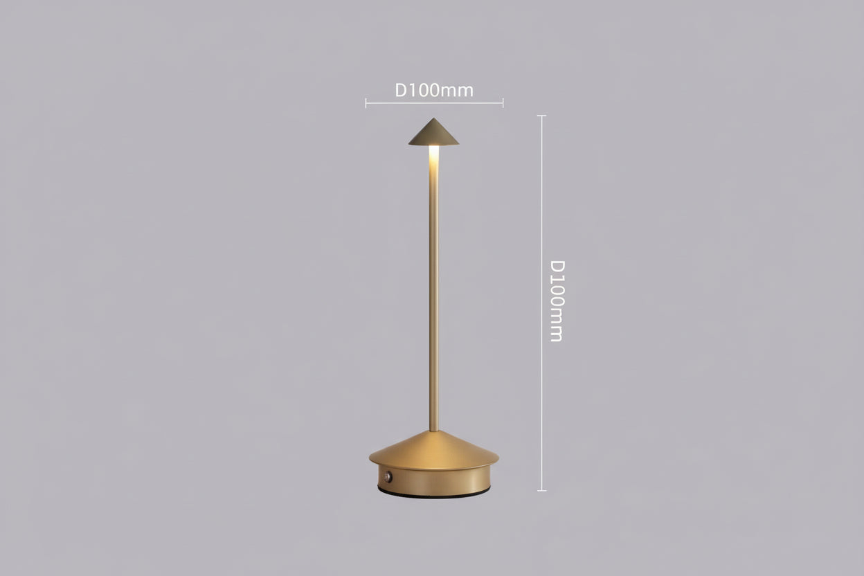 Cordless Brass Cone Table Lamp – Rechargeable Minimalist LED Bedside Light