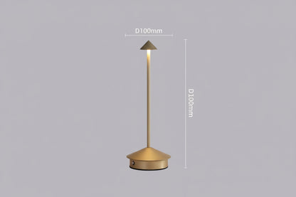 Cordless Brass Cone Table Lamp – Rechargeable Minimalist LED Bedside Light