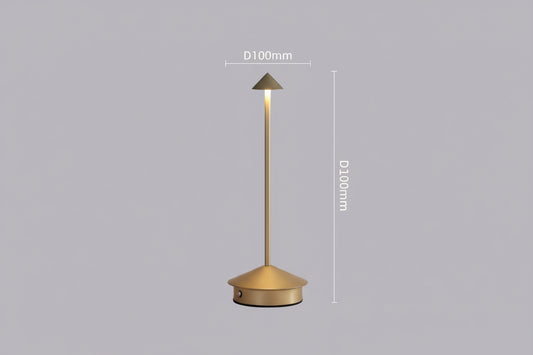 Cordless Brass Cone Table Lamp – Rechargeable Minimalist LED Bedside Light