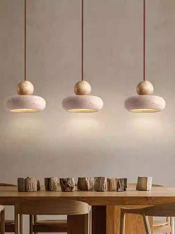 Natural Travertine Stone Pendant Light – Organic Hanging Lamp for Dining Room