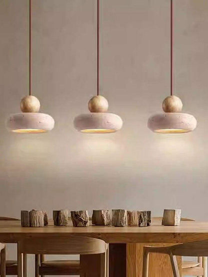Natural Travertine Stone Pendant Light – Organic Hanging Lamp for Dining Room