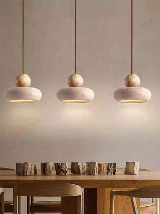 Natural Travertine Stone Pendant Light – Organic Hanging Lamp for Dining Room