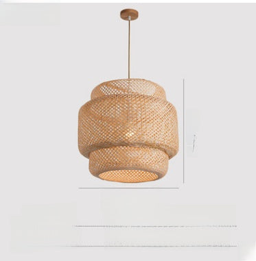 Handwoven Bamboo Pendant Light – Boho Natural Fiber Hanging Lamp for Dining Room