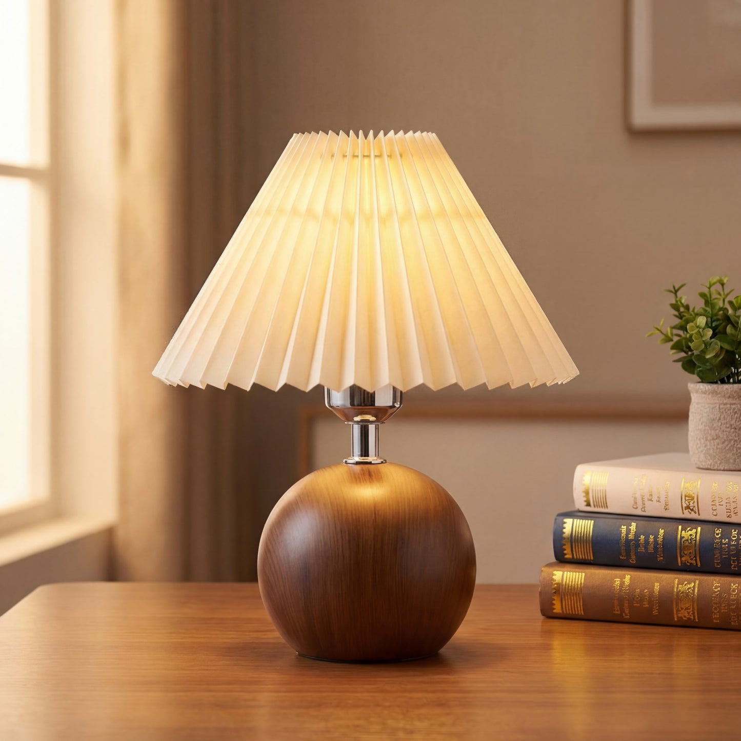 Scandinavian Pleated Fabric Table Lamp – Nordic Pleated Shade Bedside Lamp