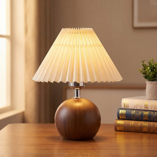 Scandinavian Pleated Fabric Table Lamp – Nordic Pleated Shade Bedside Lamp