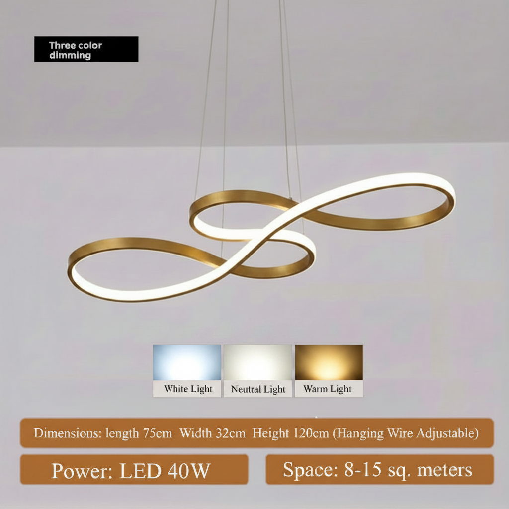 Curved Lines Metal Pendant Light – Modern Elegant Hanging Lamp for Kitchen Island