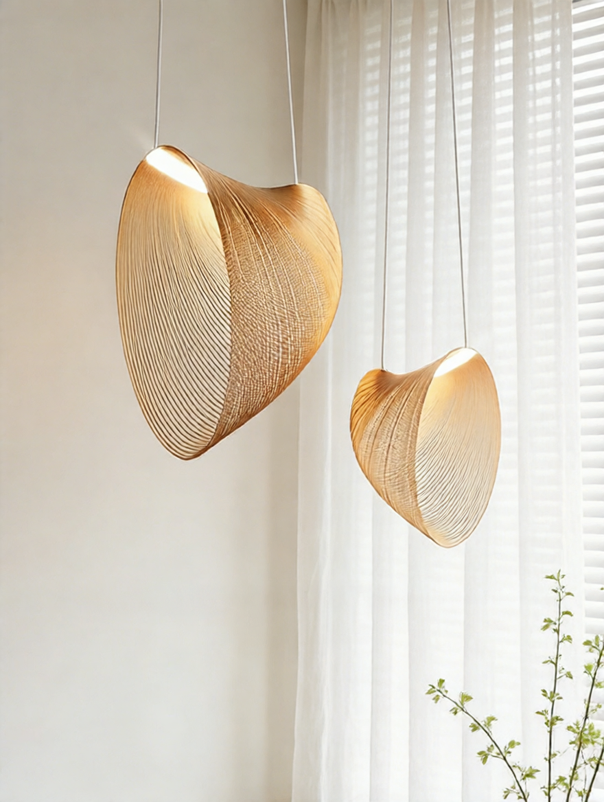 Layered Rattan Pendant Light – Boho Sculptural Woven Hanging Lamp for Living Room