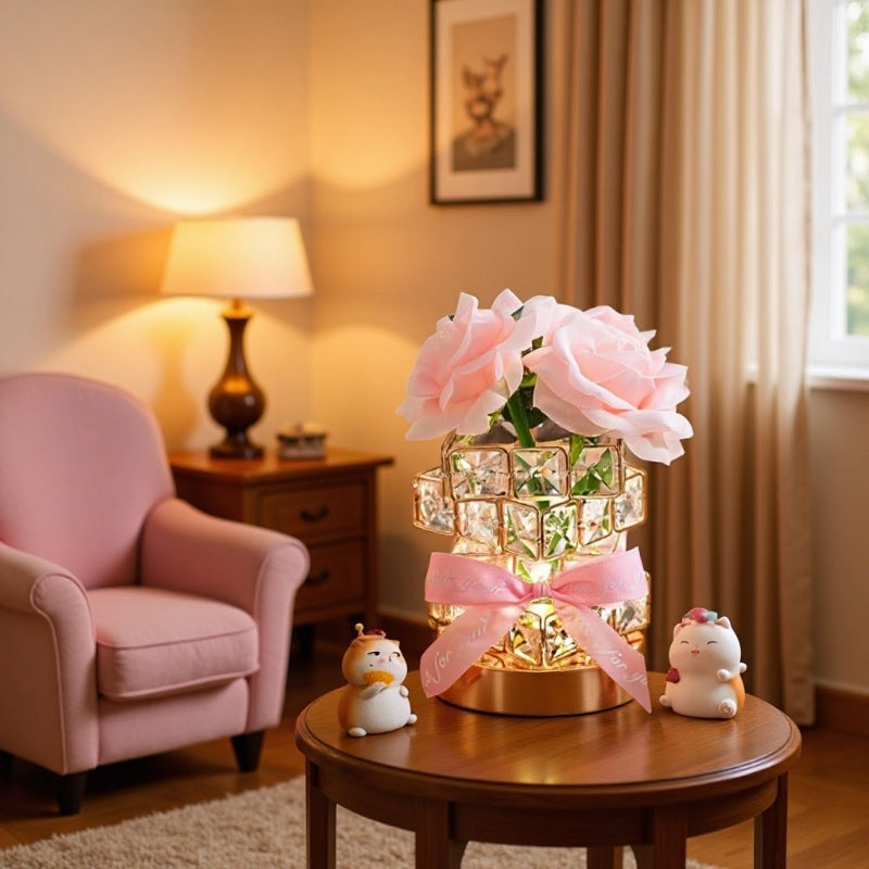 Rose Flower Table Lamp – Romantic Artificial Rose LED Bedside Light for Bedroom