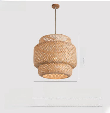 Handwoven Bamboo Pendant Light – Boho Natural Fiber Hanging Lamp for Dining Room