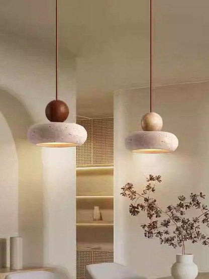 Natural Travertine Stone Pendant Light – Organic Hanging Lamp for Dining Room