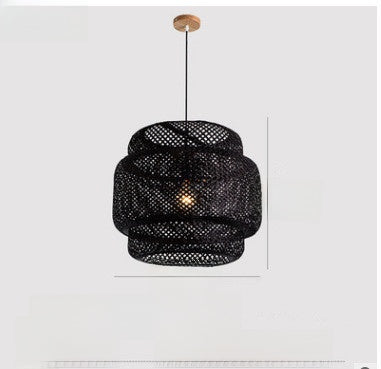 Handwoven Bamboo Pendant Light – Boho Natural Fiber Hanging Lamp for Dining Room
