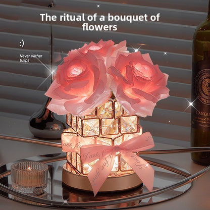 Rose Flower Table Lamp – Romantic Artificial Rose LED Bedside Light for Bedroom