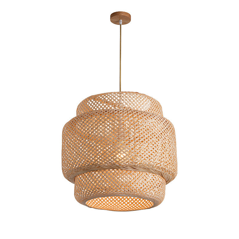 Handwoven Bamboo Pendant Light – Boho Natural Fiber Hanging Lamp for Dining Room