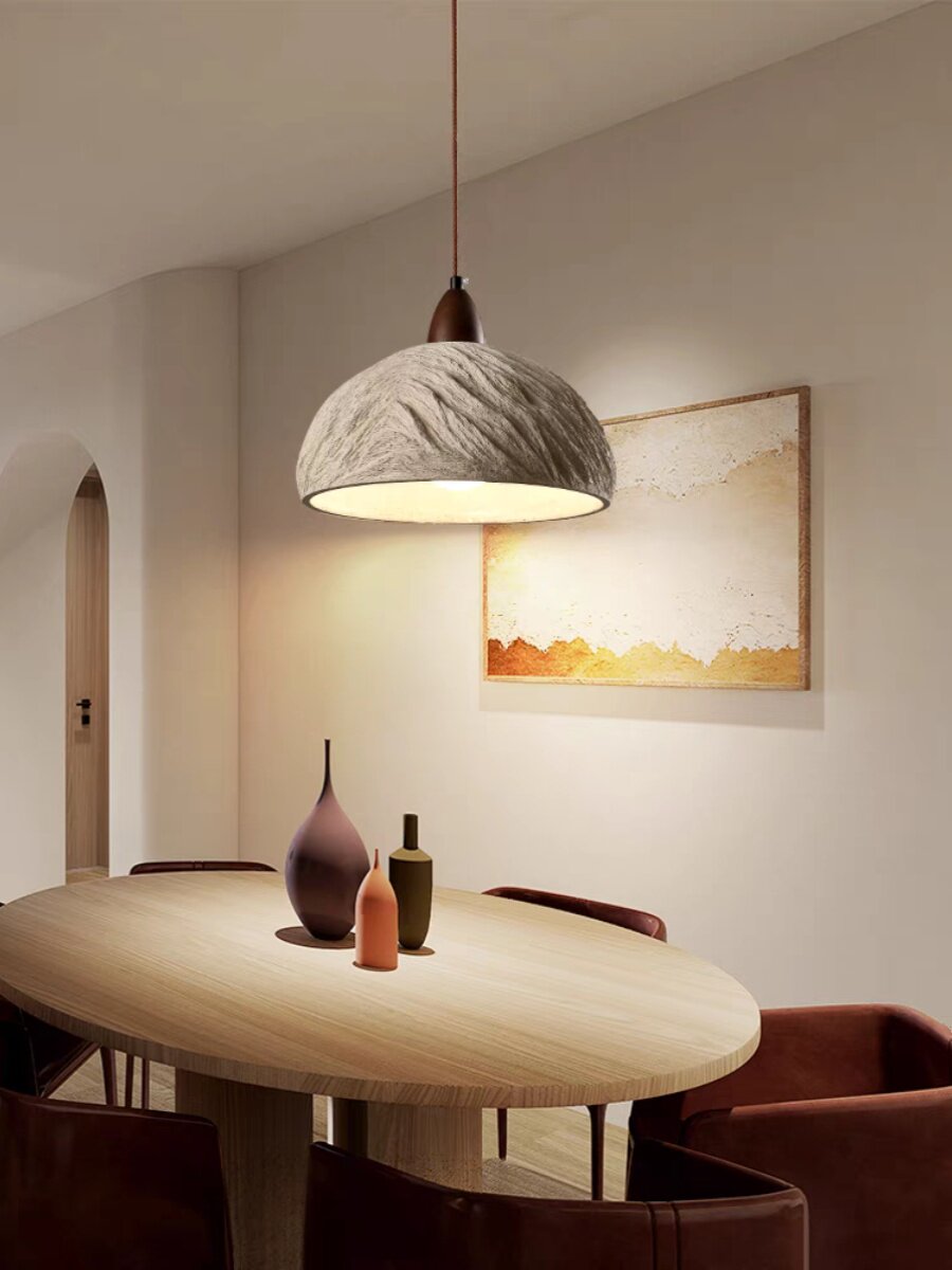Cement and Wood Pendant Lamp – Industrial Retro Hanging Light for Kitchen Island or Dining Table