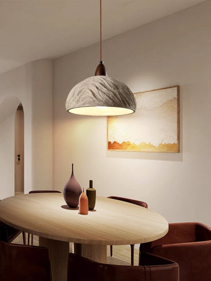 Cement and Wood Pendant Lamp – Industrial Retro Hanging Light for Kitchen Island or Dining Table