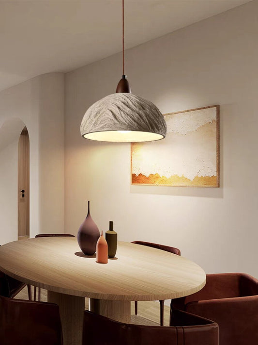 Cement and Wood Pendant Lamp – Industrial Retro Hanging Light for Kitchen Island or Dining Table