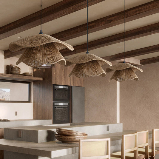 Handwoven Hemp Rope Pendant Light – Rustic Natural Fiber Hanging Lamp