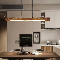 Japanese-Inspired Retro Rustic Wood Linear LED Pendant Light – Timber Hanging Light for Dining Room & Kitchen