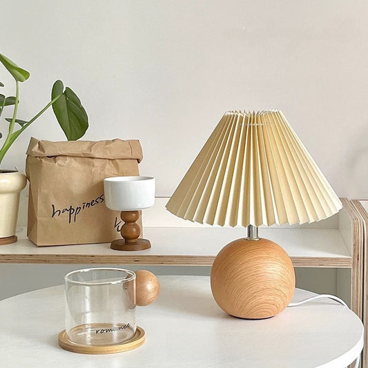 Scandinavian Pleated Fabric Table Lamp – Nordic Pleated Shade Bedside Lamp