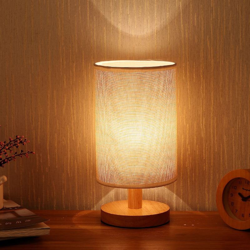 Nordic Wood & Fabric Table Lamp – Scandinavian Bedside Lamp for Bedroom