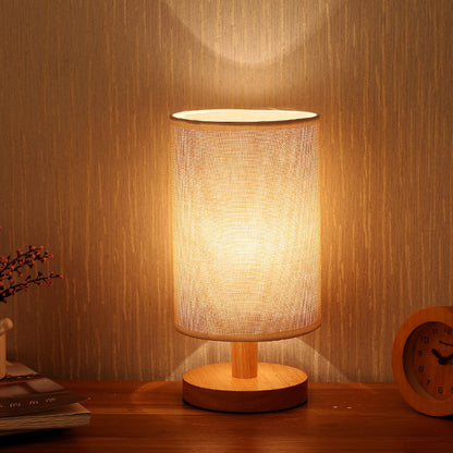 Nordic Wood & Fabric Table Lamp – Scandinavian Bedside Lamp for Bedroom