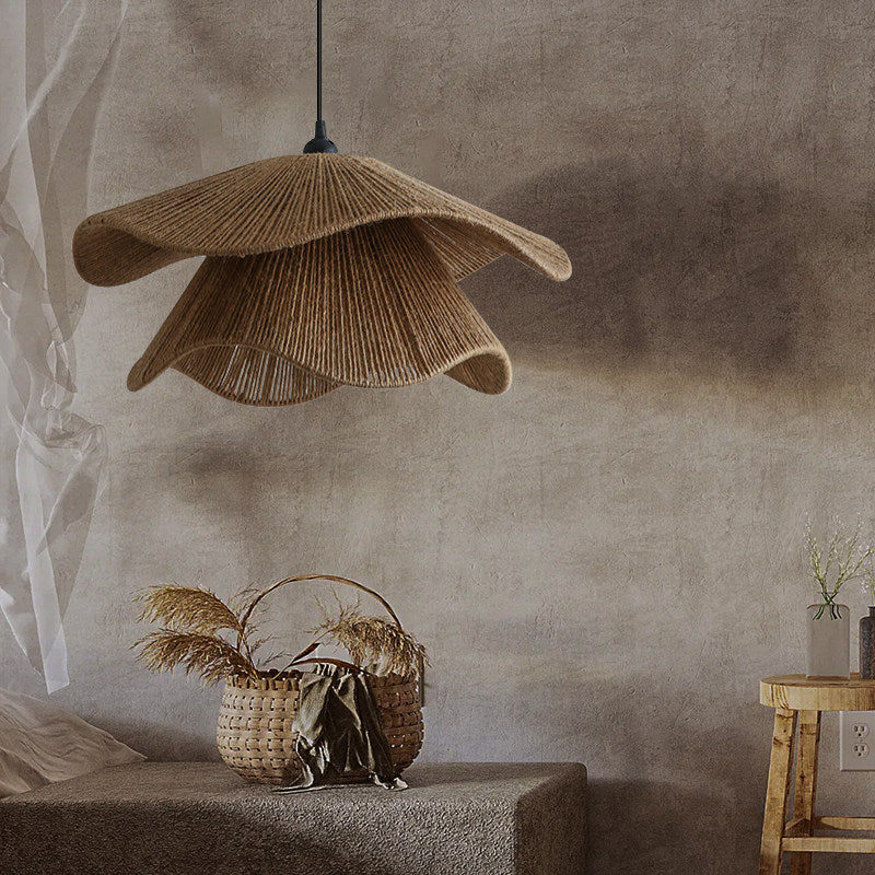 Handwoven Hemp Rope Pendant Light – Rustic Natural Fiber Hanging Lamp