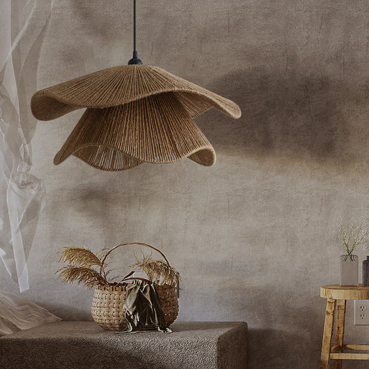 Handwoven Hemp Rope Pendant Light – Rustic Natural Fiber Hanging Lamp