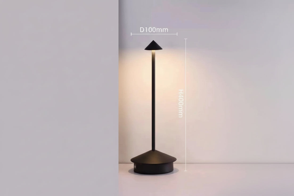 Cordless Brass Cone Table Lamp – Rechargeable Minimalist LED Bedside Light