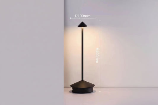 Cordless Brass Cone Table Lamp – Rechargeable Minimalist LED Bedside Light