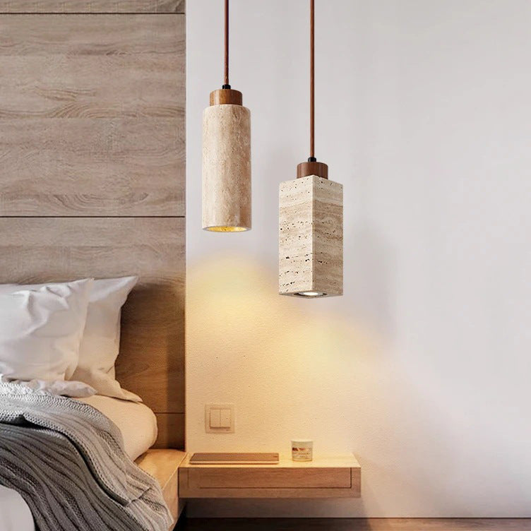 Scandinavian Travertine Pendant Lamp – Stone Hanging Light for Minimalist Interiors