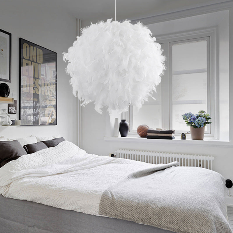 Feather Ball Chandelier – Elegant Spherical Hanging Light for Bedroom & Entryway