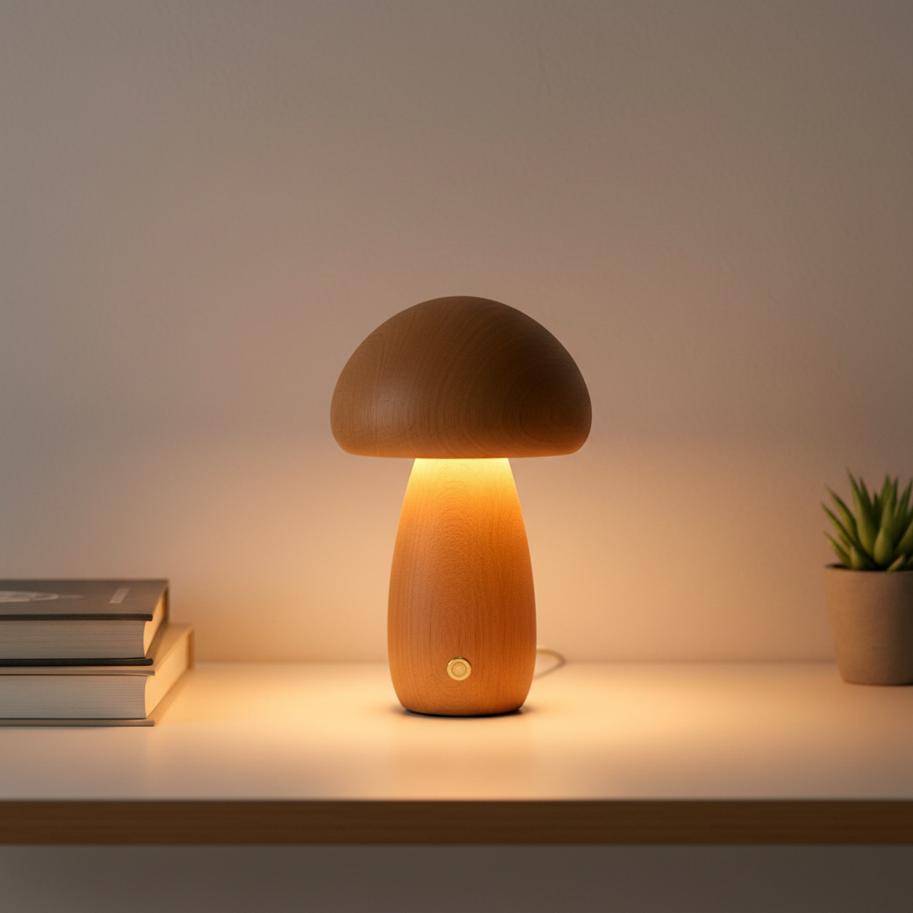 Oslo Mushroom Table Lamp – Retro Scandinavian LED Bedside Lamp for Bedroom