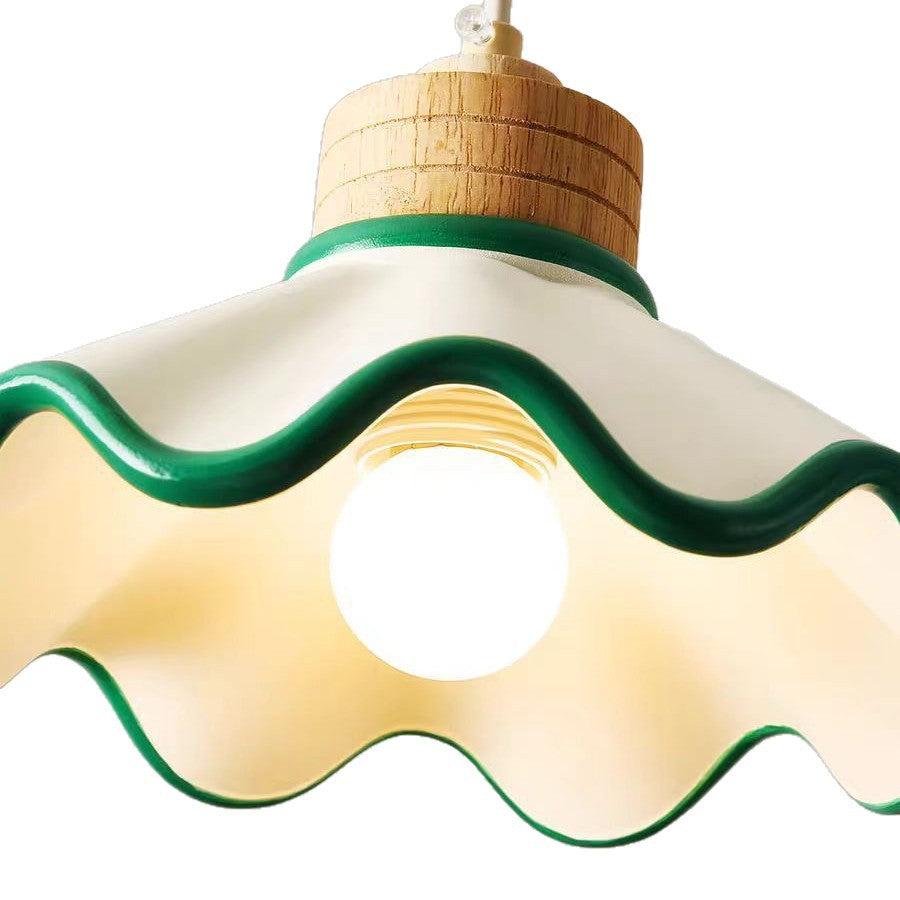 Nordic Hand-Painted Scalloped Resin Lampshade Pendant Light  – Vintage Pendant Light for Living Room & Bedroom