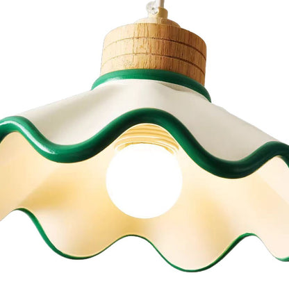 Nordic Hand-Painted Scalloped Resin Lampshade Pendant Light  – Vintage Pendant Light for Living Room & Bedroom