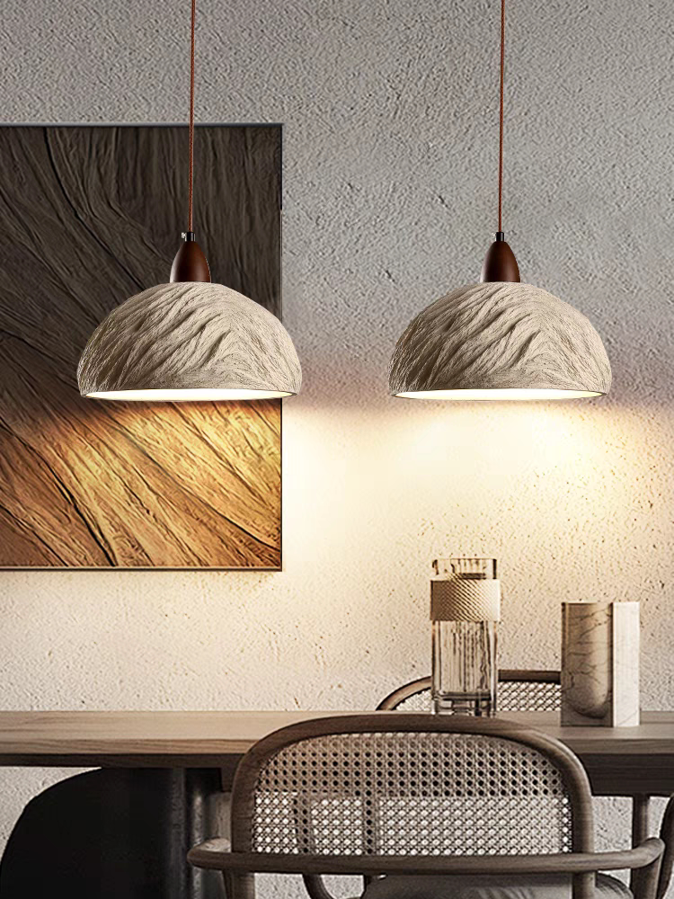 Cement and Wood Pendant Lamp – Industrial Retro Hanging Light for Kitchen Island or Dining Table