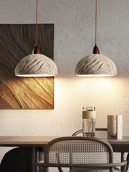 Cement and Wood Pendant Lamp – Industrial Retro Hanging Light for Kitchen Island or Dining Table