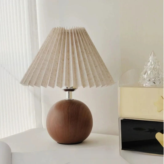 Scandinavian Pleated Fabric Table Lamp – Nordic Pleated Shade Bedside Lamp