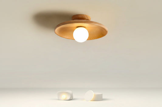 Japanese Wood Ceiling Light Fixture – Zen Style Flush Mount Lamp for Living Room