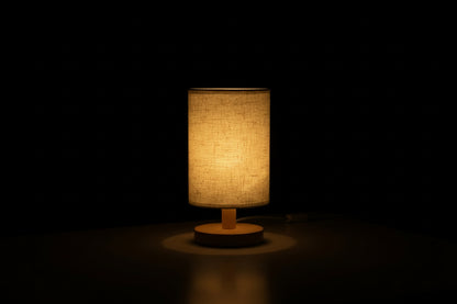 Nordic Wood & Fabric Table Lamp – Scandinavian Bedside Lamp for Bedroom