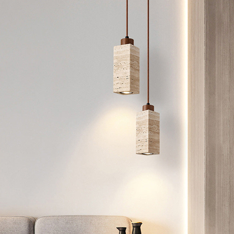 Scandinavian Travertine Pendant Lamp – Stone Hanging Light for Minimalist Interiors