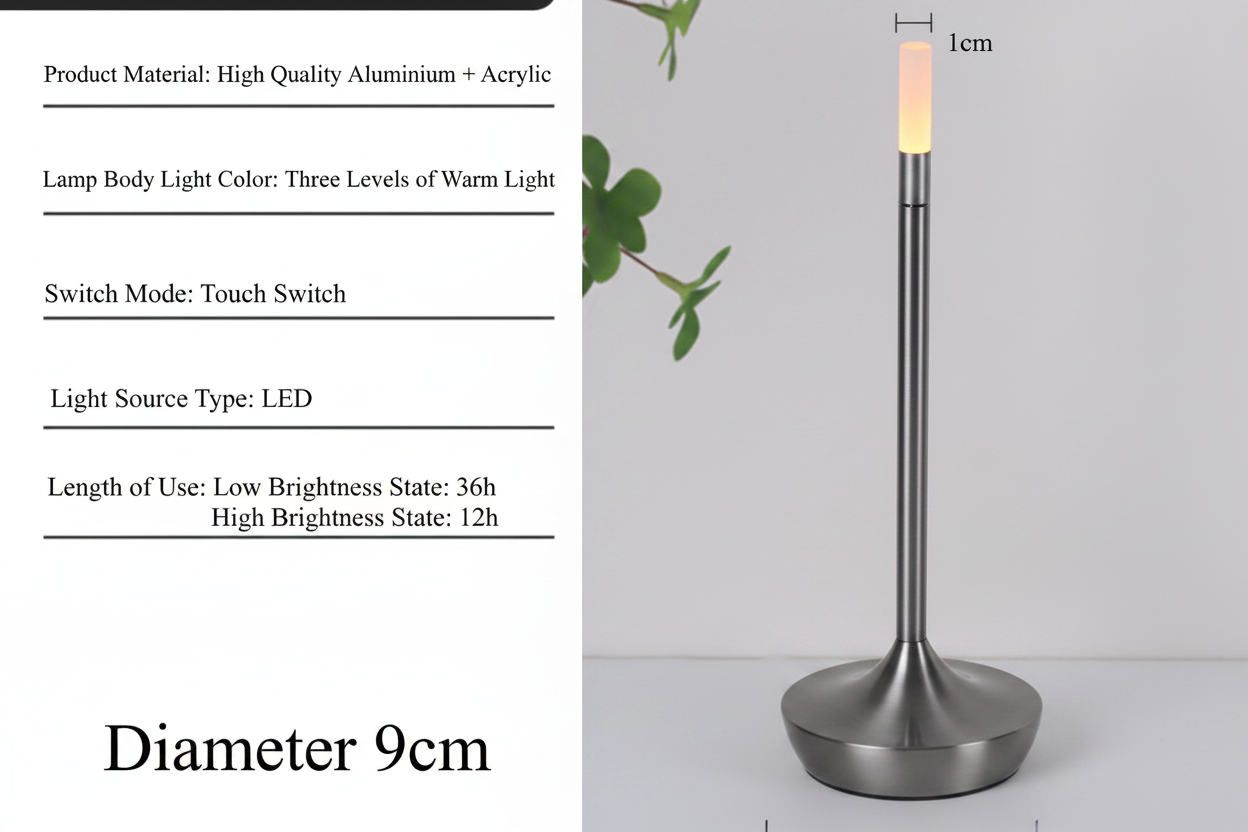 LED Candle Ambient Table Lamp – Flameless Flickering Bedside Lamp for Living Room